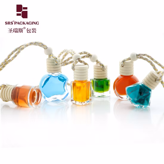 6ML 8ML10ML Wholesale Round Square Cosmetic Packaging Wooden Plastic Lid Dropper Car Perfume Fragrance Essential Oil Diffuser Hanging Empty Glass Mini Bottle