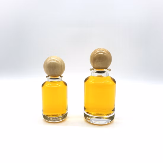 Hot Sell 50ml 100ml Cylinder Glass Perfume Bottle with Round Wooden Cap